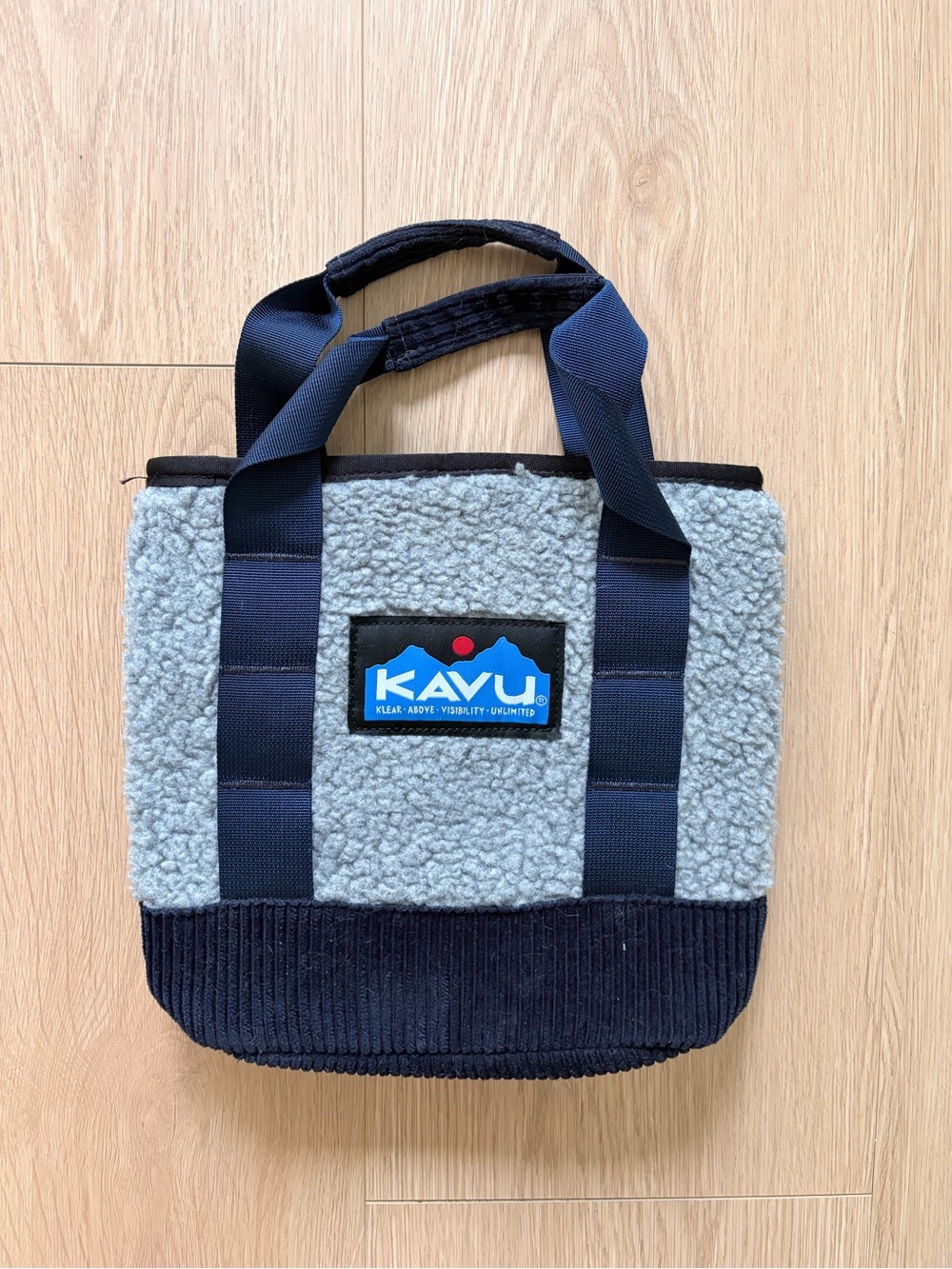 KAVU Navy and Light Gray Shearling Sherpa Tote Bag